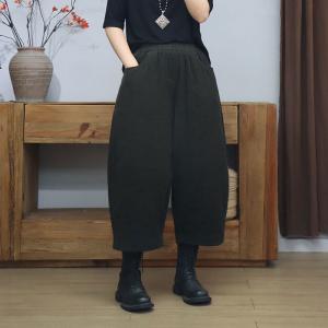 Plus Size Corduroy Winter Wide Leg Cropped Pants