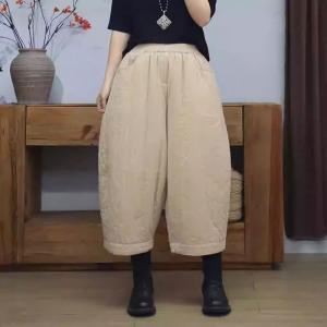 Plus Size Corduroy Winter Wide Leg Cropped Pants