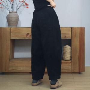 High Waist Plain Corduroy Cotton Padded Pants