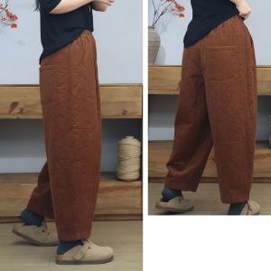 High Waist Plain Corduroy Cotton Padded Pants