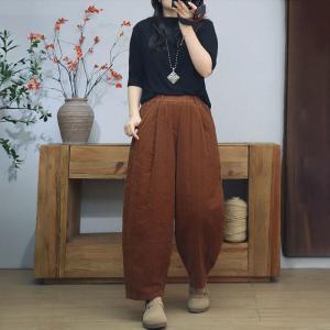 High Waist Plain Corduroy Cotton Padded Pants