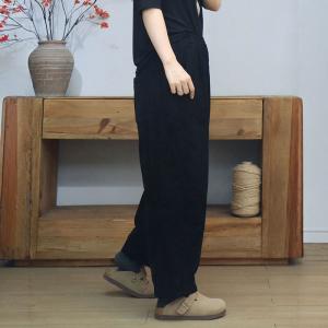High Waist Plain Corduroy Cotton Padded Pants