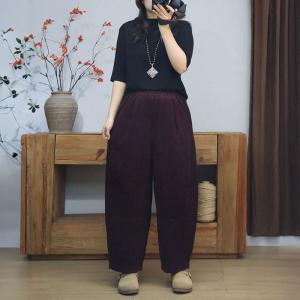 High Waist Plain Corduroy Cotton Padded Pants