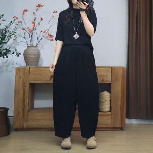 High Waist Plain Corduroy Cotton Padded Pants