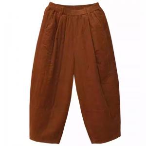 High Waist Plain Corduroy Cotton Padded Pants