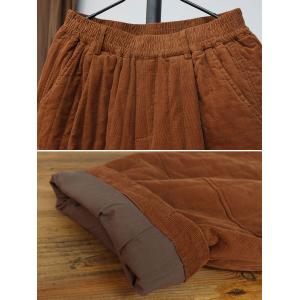 High Waist Plain Corduroy Cotton Padded Pants