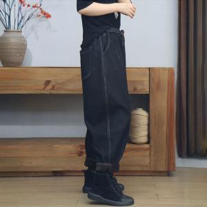 Red Fleeces Lined Baggy Harem Jeans