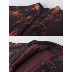 Red Floral Purple Cotton Linen Oversized Quilted Coat