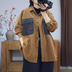 Oversized Front Pocket Corduroy Barn Shacket