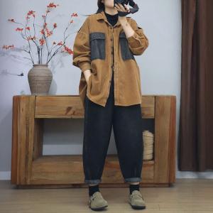 Oversized Front Pocket Corduroy Barn Shacket