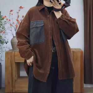 Oversized Front Pocket Corduroy Barn Shacket