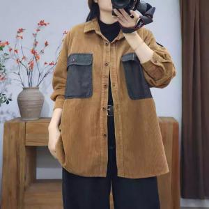 Oversized Front Pocket Corduroy Barn Shacket
