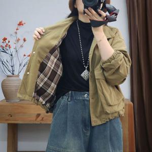 Tartan Lined Cotton Short Polo Barn Jacket