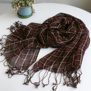Elegant Tassel Linen Gingham Scarf