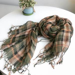 Elegant Tassel Linen Gingham Scarf