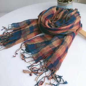 Elegant Tassel Linen Gingham Scarf