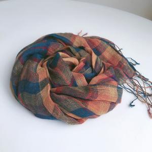 Elegant Tassel Linen Gingham Scarf