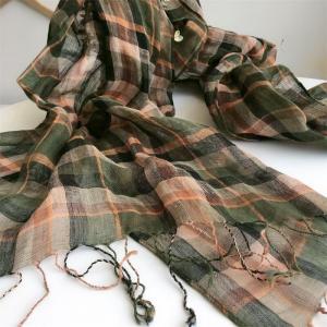 Elegant Tassel Linen Gingham Scarf