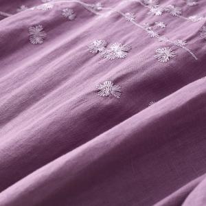 Belted Waist Loose Linen Embroidery Dress