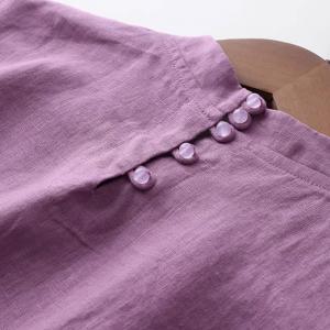 Belted Waist Loose Linen Embroidery Dress