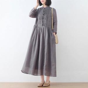 Loose Ramie Pleated High Waist Gray Dress