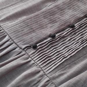 Loose Ramie Pleated High Waist Gray Dress