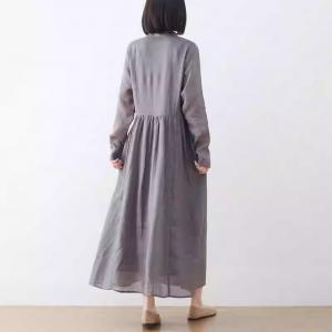 Loose Ramie Pleated High Waist Gray Dress