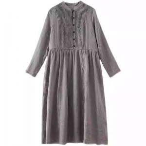 Loose Ramie Pleated High Waist Gray Dress