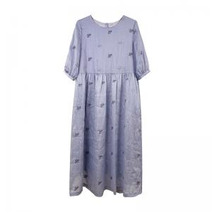 Puff Sleeves Summer Beach Ramie Embroidered Dress