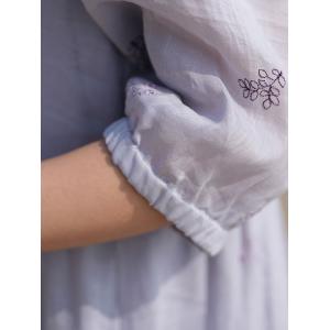 Puff Sleeves Summer Beach Ramie Embroidered Dress