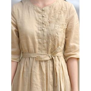 Handmade Embroidery Tied Waist Ramie Beach Dress