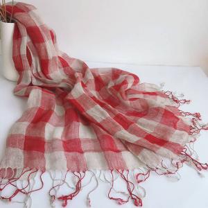 Fringed Linen Classic Gingham Scarf