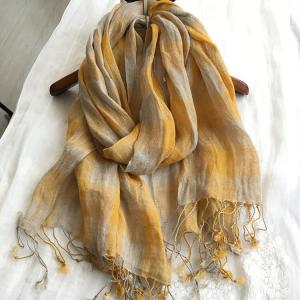 Fringed Linen Classic Gingham Scarf