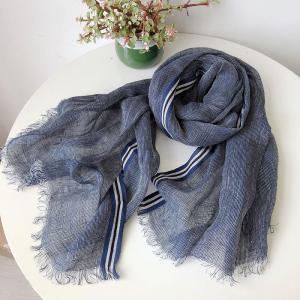 Striped Patchwork Linen Blue Scarf