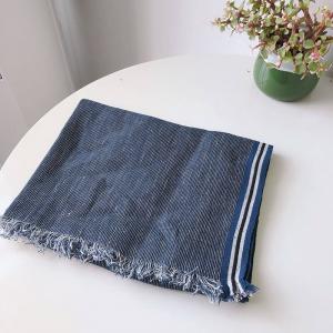 Striped Patchwork Linen Blue Scarf