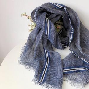 Striped Patchwork Linen Blue Scarf