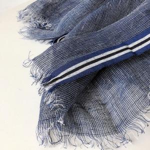 Striped Patchwork Linen Blue Scarf