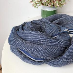Striped Patchwork Linen Blue Scarf