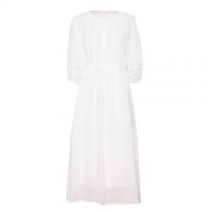 Lace Sleeves Organic Ramie White Maxi Resort Dress