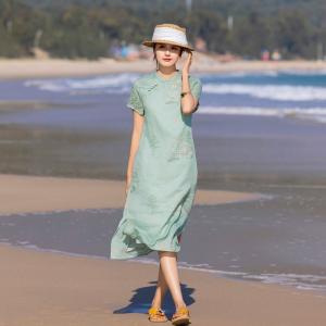 Exquisite Embroidery Short Sleeves Ramie Qipao Dress