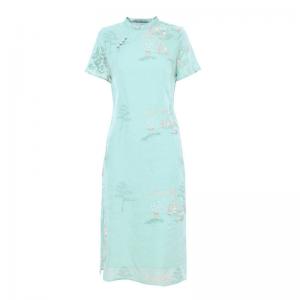 Exquisite Embroidery Short Sleeves Ramie Qipao Dress
