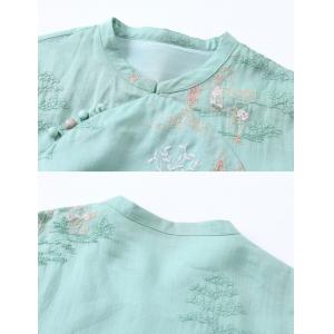 Exquisite Embroidery Short Sleeves Ramie Qipao Dress