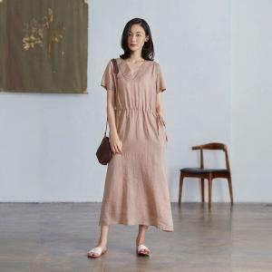 Minimalist Chic Tied Waist Linen Summer Dress