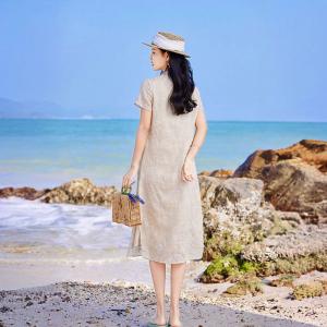Mandarin Collar Embroidery Summer Shift Dress