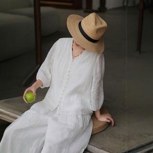 Hawaiian Style Embroidered Sleeves White Blouse