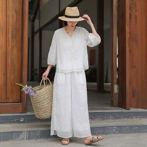 Hawaiian Style Embroidered Sleeves White Blouse