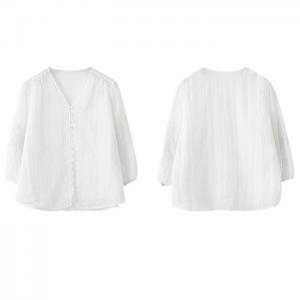 Hawaiian Style Embroidered Sleeves White Blouse