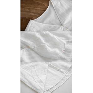 Hawaiian Style Embroidered Sleeves White Blouse