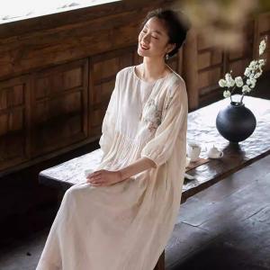 Breathable Embroidery Empire Waist Loose Hawaiian Dress