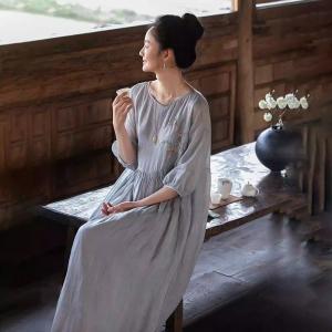 Breathable Embroidery Empire Waist Loose Hawaiian Dress